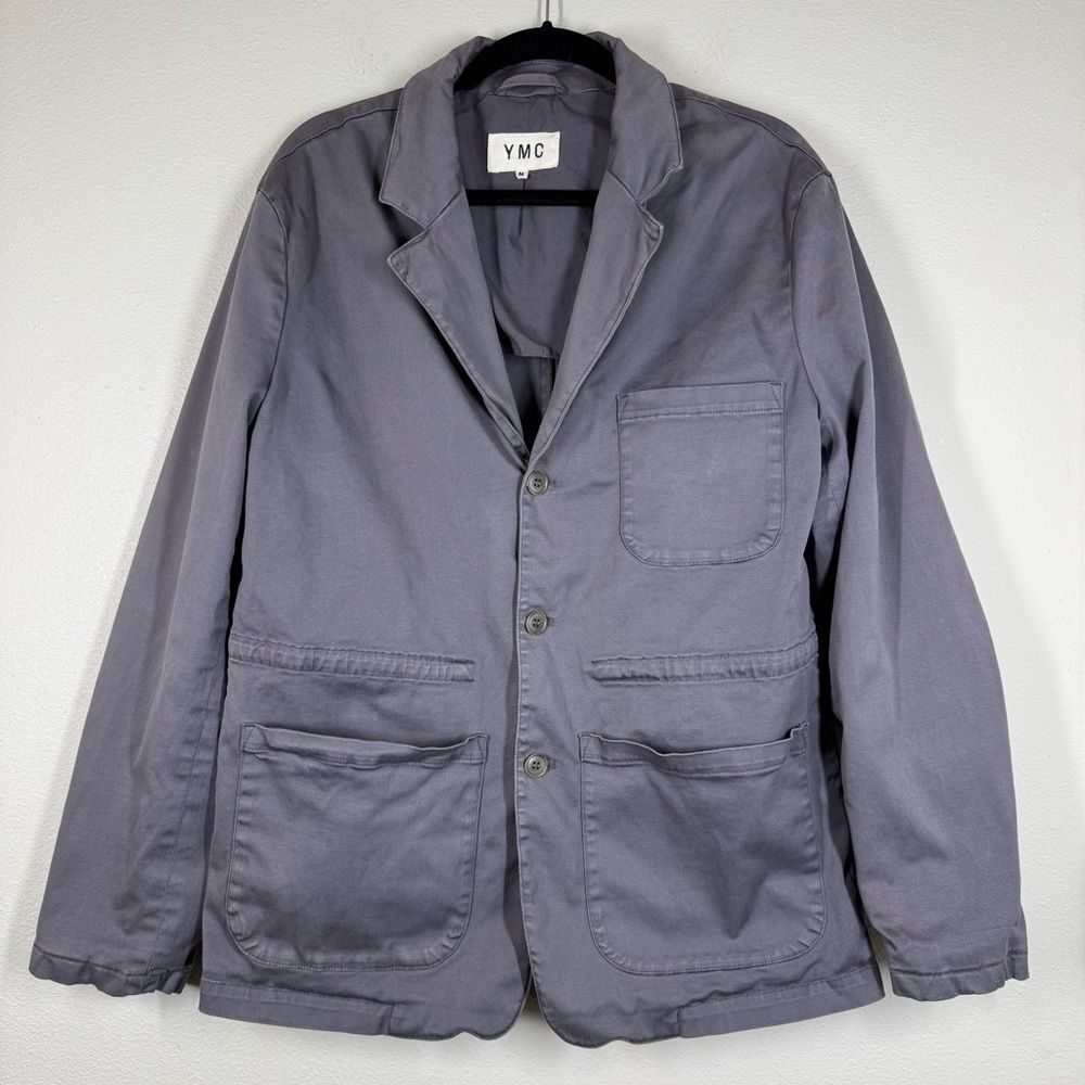 YMC You Must Create Gray Field Blazer Jacket Drawstring Waist Pockets Medium